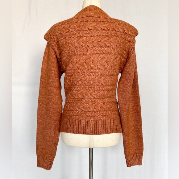 BlankNYC EUC Horizontal Cable Knit Sweater with Shoulder Pads in Terracotta Rust - Picture 2 of 9